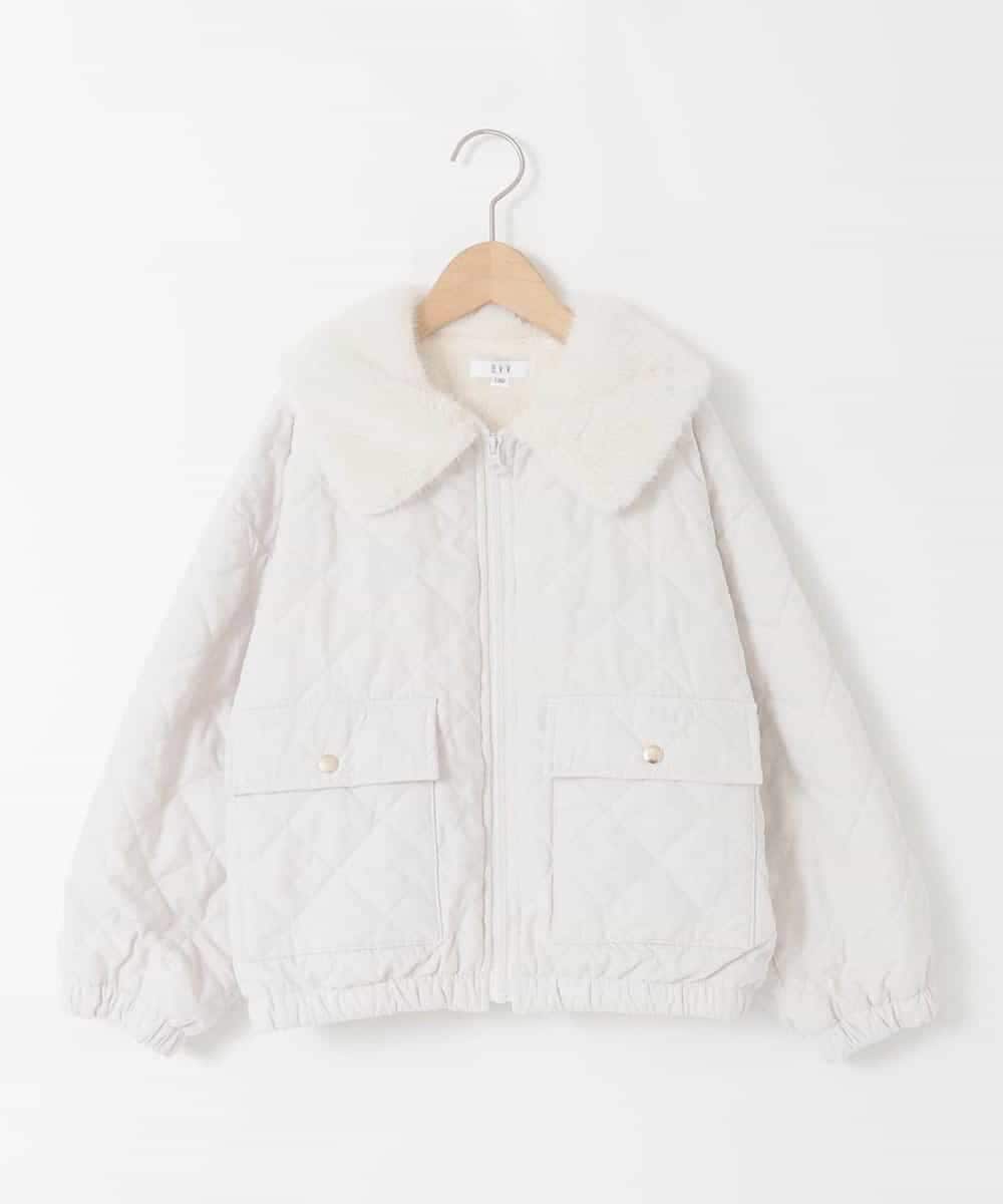 KJJAD03079 a.v.v KIDS(アー・ヴェ・ヴェ) [130-160]【お家で洗える】衿付きキルトボアジャケット アイボリー