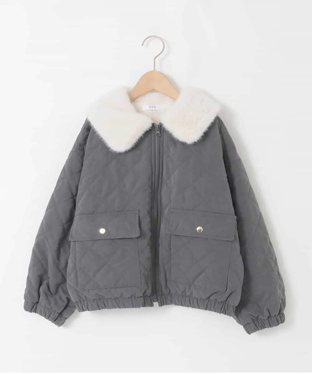 KJJAD03079 a.v.v KIDS(アー・ヴェ・ヴェ) [130-160]【お家で洗える】衿付きキルトボアジャケット ダークグレー