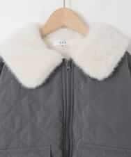 KJJAD03079 a.v.v KIDS(アー・ヴェ・ヴェ) [130-160]【お家で洗える】衿付きキルトボアジャケット ダークグレー