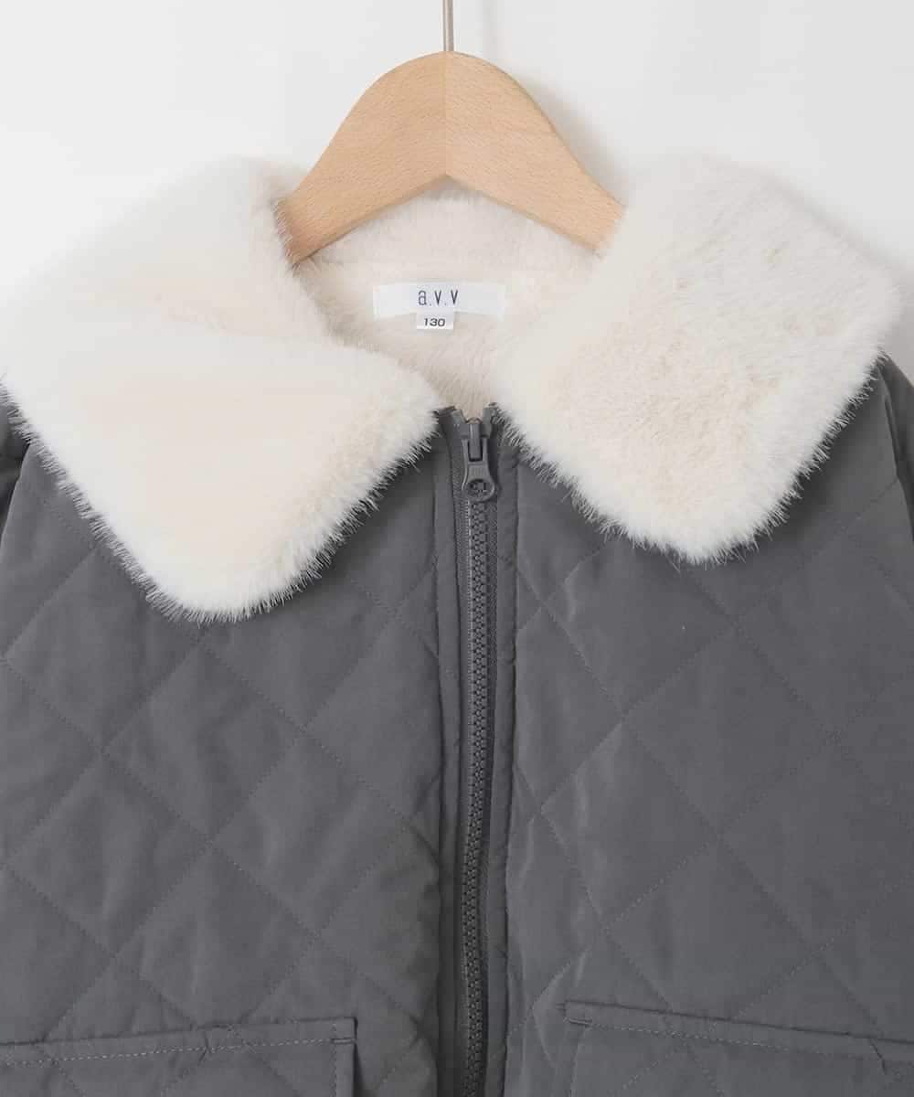 KJJAD03079 a.v.v KIDS(アー・ヴェ・ヴェ) [130-160]【お家で洗える】衿付きキルトボアジャケット ダークグレー