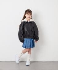 KJJAG02089 a.v.v KIDS(アー・ヴェ・ヴェ) [130-160]【手洗い可/フード取り外し可】フェイクレザーブルゾン ブラック