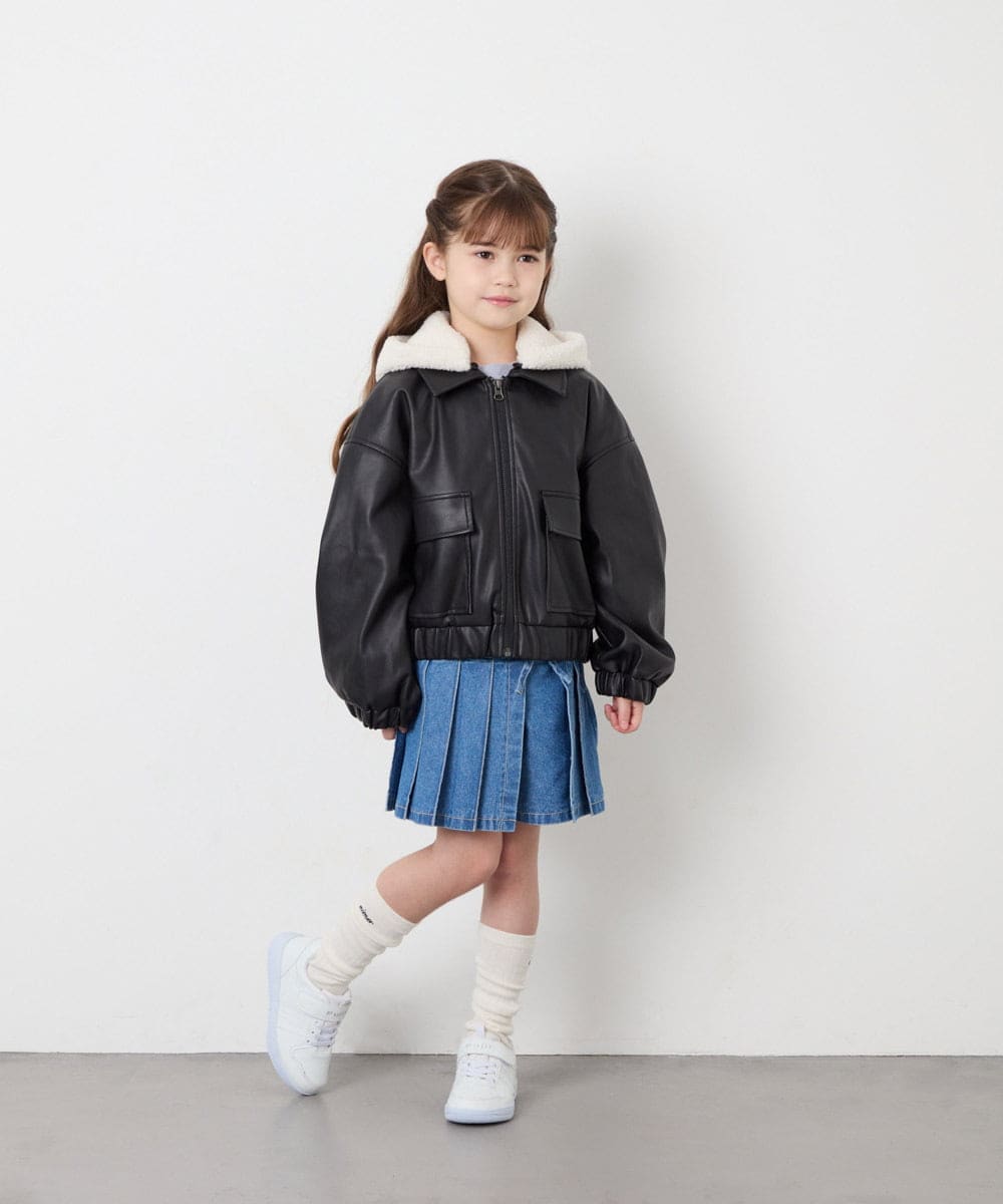 KJJAG02089 a.v.v KIDS(アー・ヴェ・ヴェ) [130-160]【手洗い可/フード取り外し可】フェイクレザーブルゾン ブラック