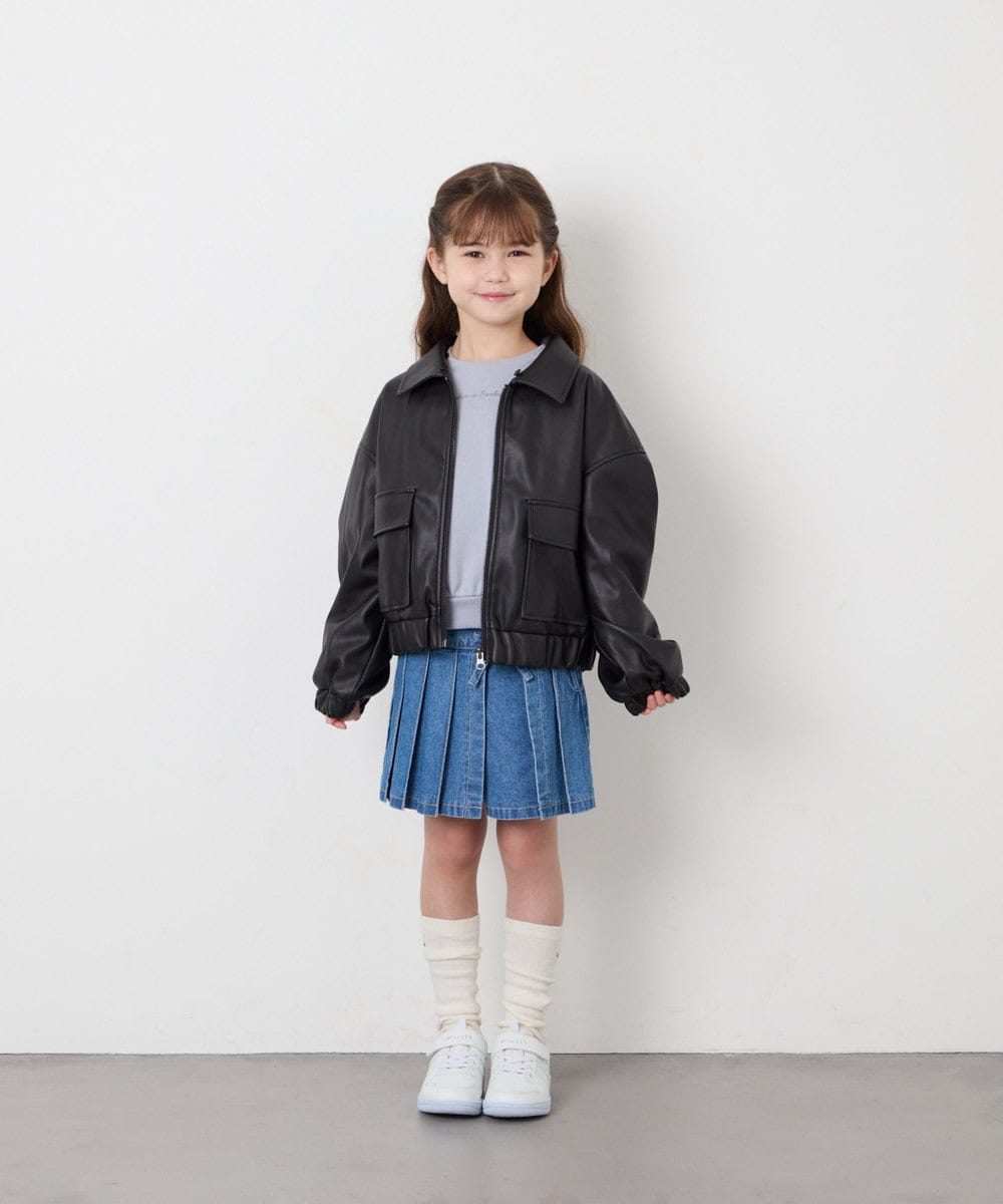 KJJAG02089 a.v.v KIDS(アー・ヴェ・ヴェ) [130-160]【手洗い可/フード取り外し可】フェイクレザーブルゾン ブラック