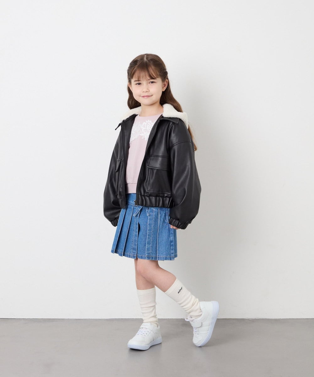 KJJAG02089 a.v.v KIDS(アー・ヴェ・ヴェ) [130-160]【手洗い可/フード取り外し可】フェイクレザーブルゾン ブラック