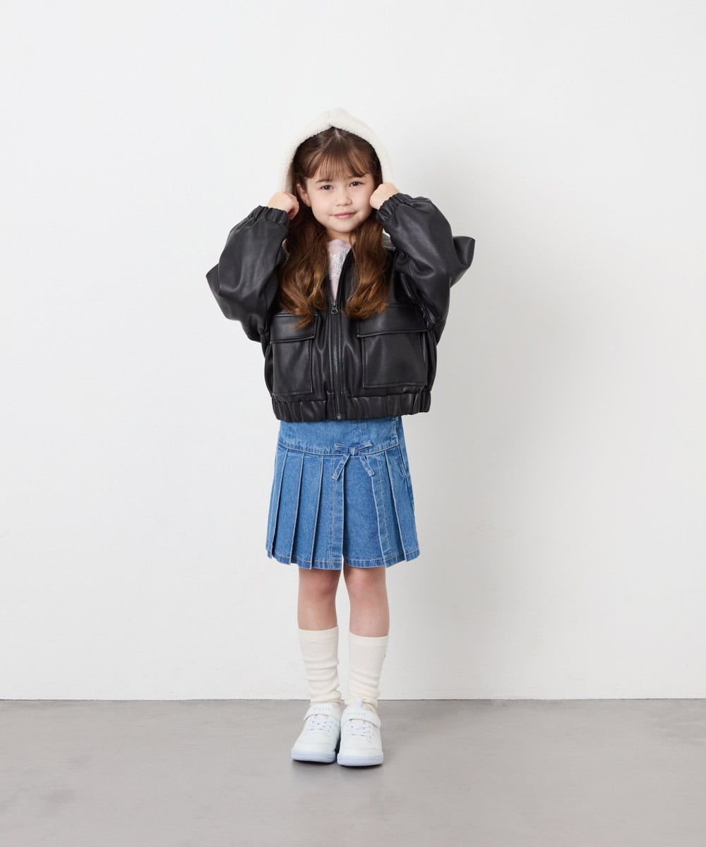 KJJAG02089 a.v.v KIDS(アー・ヴェ・ヴェ) [130-160]【手洗い可/フード取り外し可】フェイクレザーブルゾン ブラック
