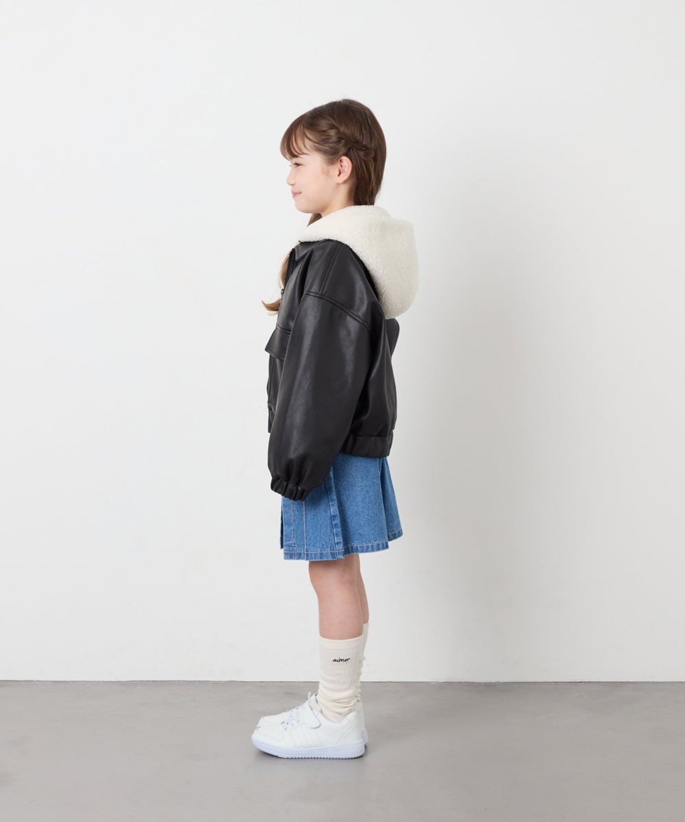 KJJAG02089 a.v.v KIDS(アー・ヴェ・ヴェ) [130-160]【手洗い可/フード取り外し可】フェイクレザーブルゾン ブラック