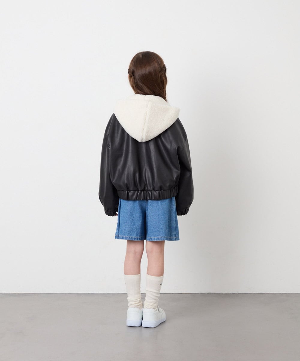KJJAG02089 a.v.v KIDS(アー・ヴェ・ヴェ) [130-160]【手洗い可/フード取り外し可】フェイクレザーブルゾン ブラック