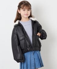 KJJAG02089 a.v.v KIDS(アー・ヴェ・ヴェ) [130-160]【手洗い可/フード取り外し可】フェイクレザーブルゾン ブラック