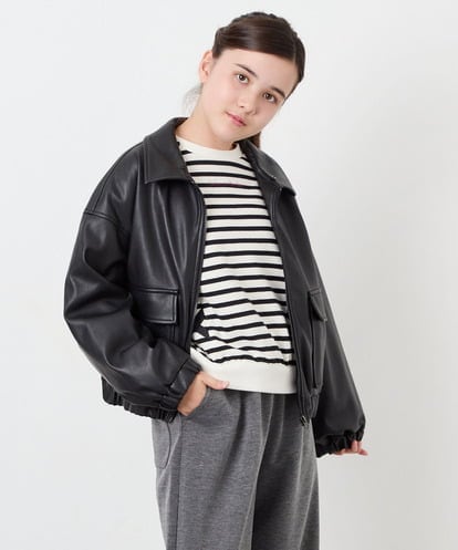 KJJAG02089 a.v.v KIDS [130-160]【手洗い可/フード取り外し可】フェイクレザーブルゾン