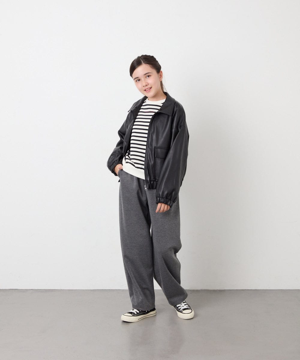 KJJAG02089 a.v.v KIDS(アー・ヴェ・ヴェ) [130-160]【手洗い可/フード取り外し可】フェイクレザーブルゾン ブラック