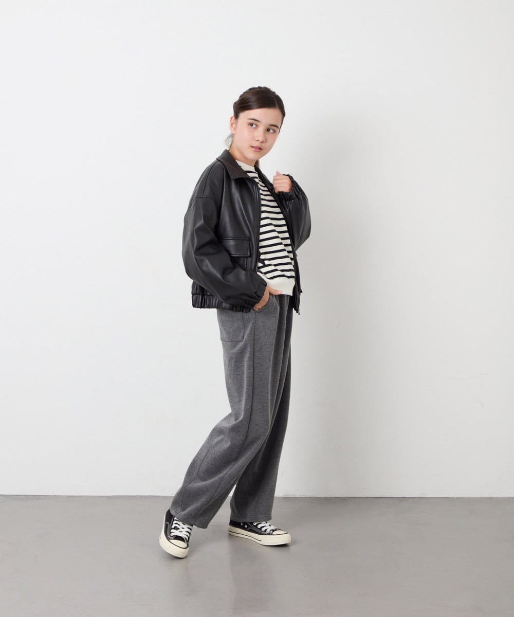 KJJAG02089 a.v.v KIDS(アー・ヴェ・ヴェ) [130-160]【手洗い可/フード取り外し可】フェイクレザーブルゾン ブラック