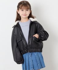 KJJAG02089 a.v.v KIDS(アー・ヴェ・ヴェ) [130-160]【手洗い可/フード取り外し可】フェイクレザーブルゾン ブラック