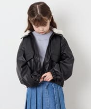 KJJAG02089 a.v.v KIDS(アー・ヴェ・ヴェ) [130-160]【手洗い可/フード取り外し可】フェイクレザーブルゾン ブラック