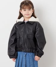 KJJAG02089 a.v.v KIDS(アー・ヴェ・ヴェ) [130-160]【手洗い可/フード取り外し可】フェイクレザーブルゾン ブラック