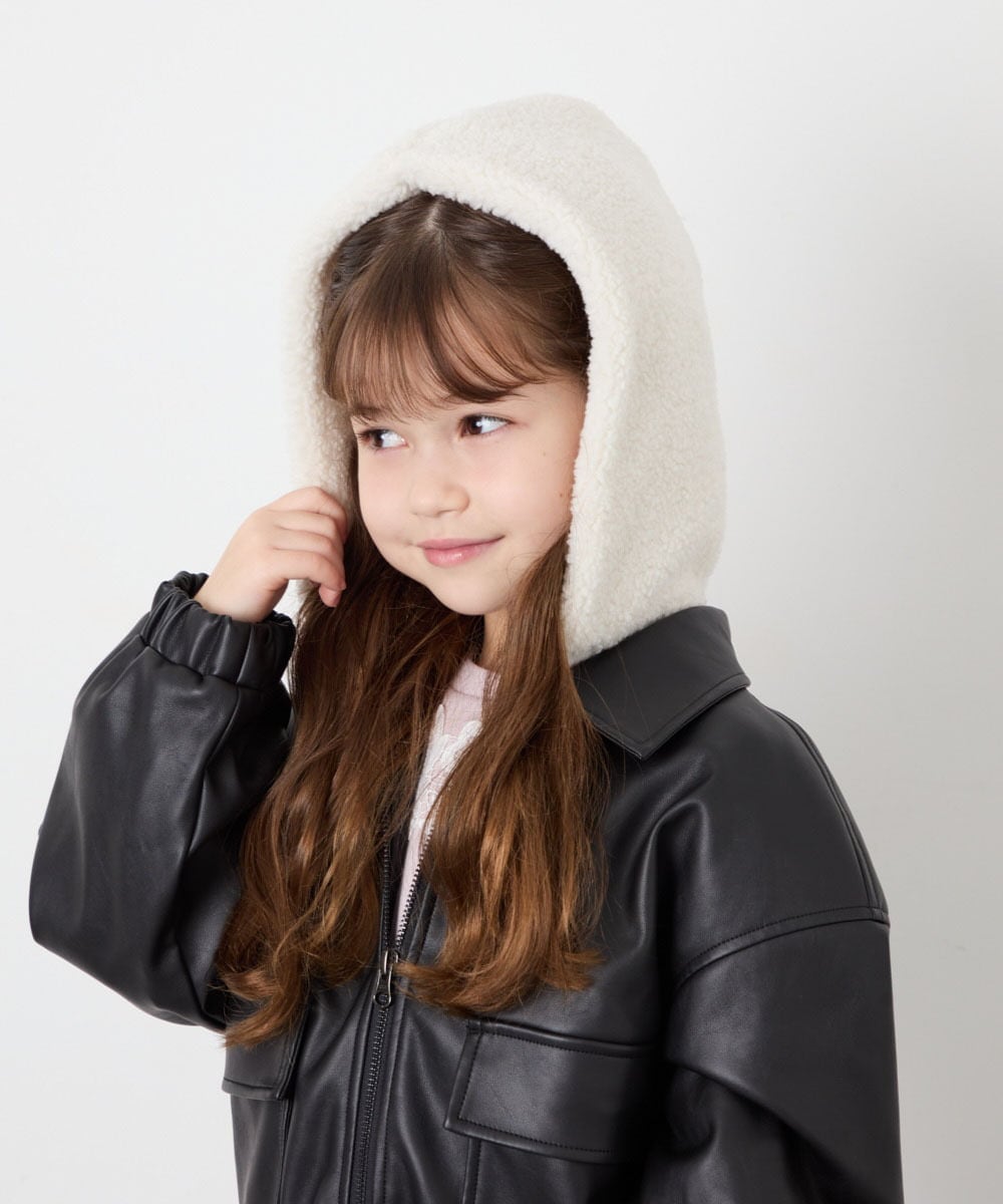 KJJAG02089 a.v.v KIDS(アー・ヴェ・ヴェ) [130-160]【手洗い可/フード取り外し可】フェイクレザーブルゾン ブラック