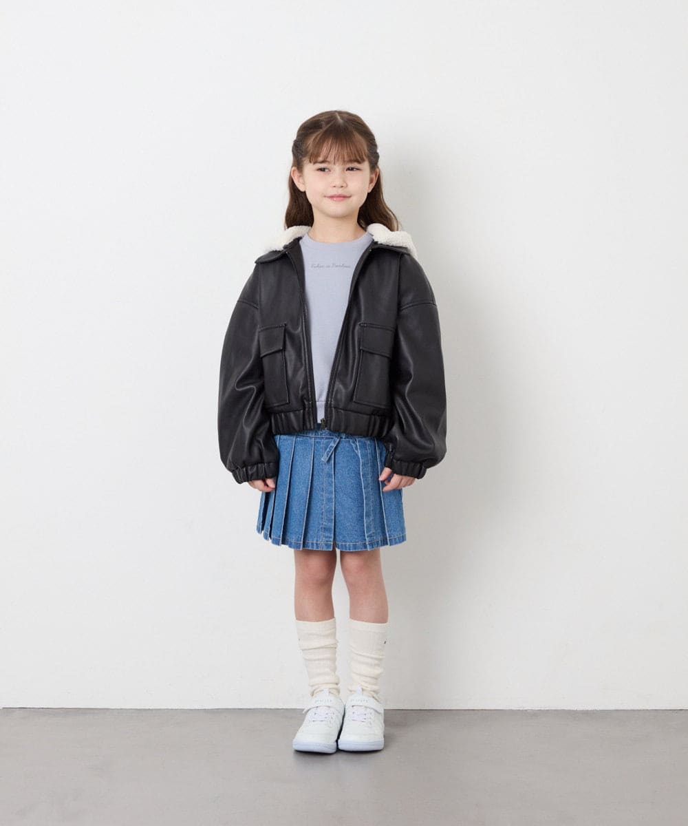 KJJAG02089 a.v.v KIDS(アー・ヴェ・ヴェ) [130-160]【手洗い可/フード取り外し可】フェイクレザーブルゾン ブラック