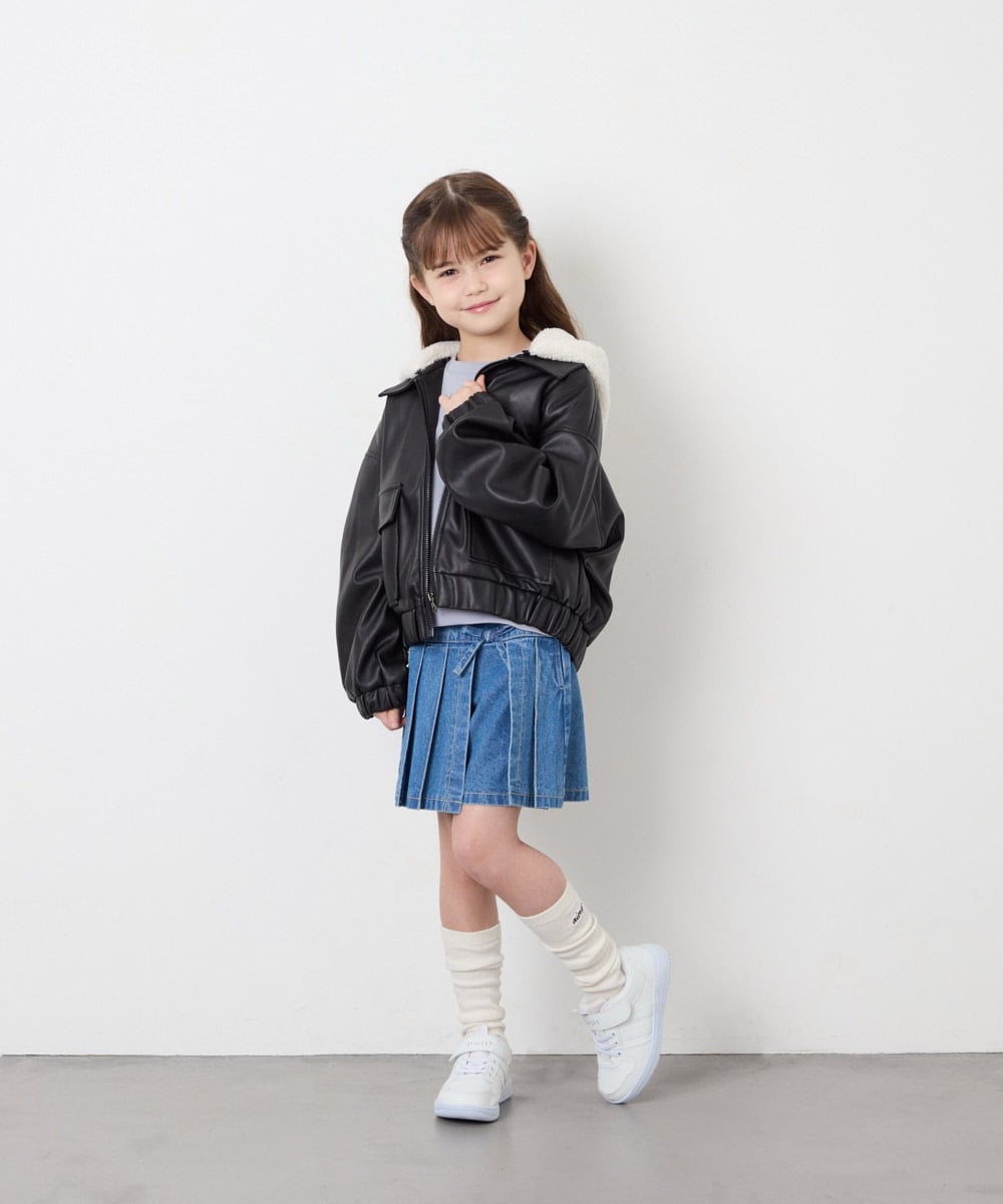 KJJAG02089 a.v.v KIDS(アー・ヴェ・ヴェ) [130-160]【手洗い可/フード取り外し可】フェイクレザーブルゾン ブラック
