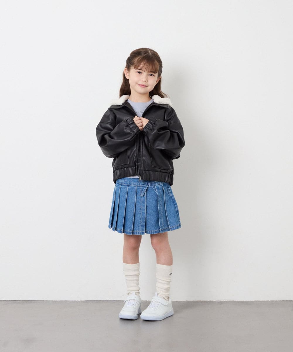 KJJAG02089 a.v.v KIDS(アー・ヴェ・ヴェ) [130-160]【手洗い可/フード取り外し可】フェイクレザーブルゾン ブラック