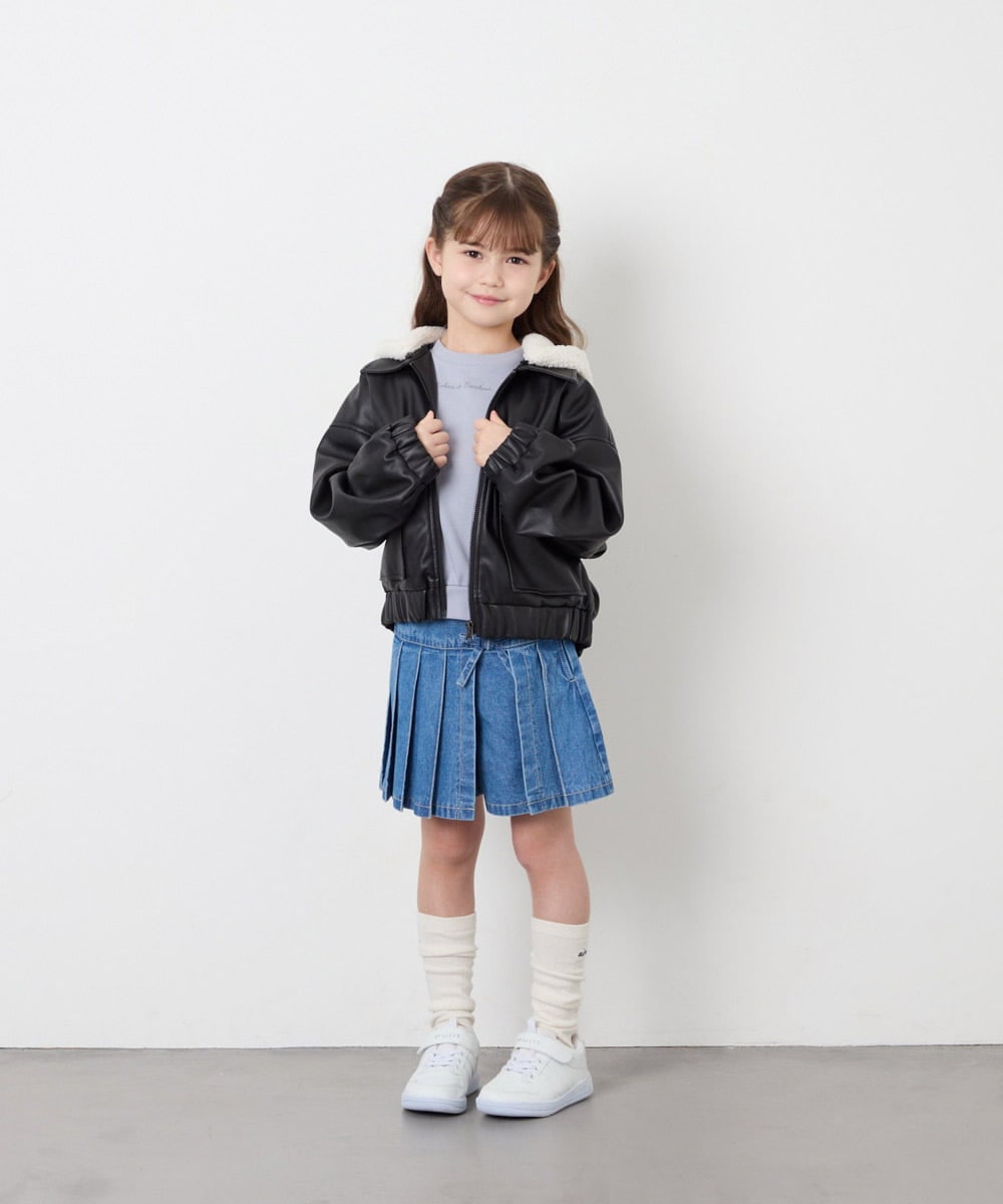 KJJAG02089 a.v.v KIDS(アー・ヴェ・ヴェ) [130-160]【手洗い可/フード取り外し可】フェイクレザーブルゾン ブラック
