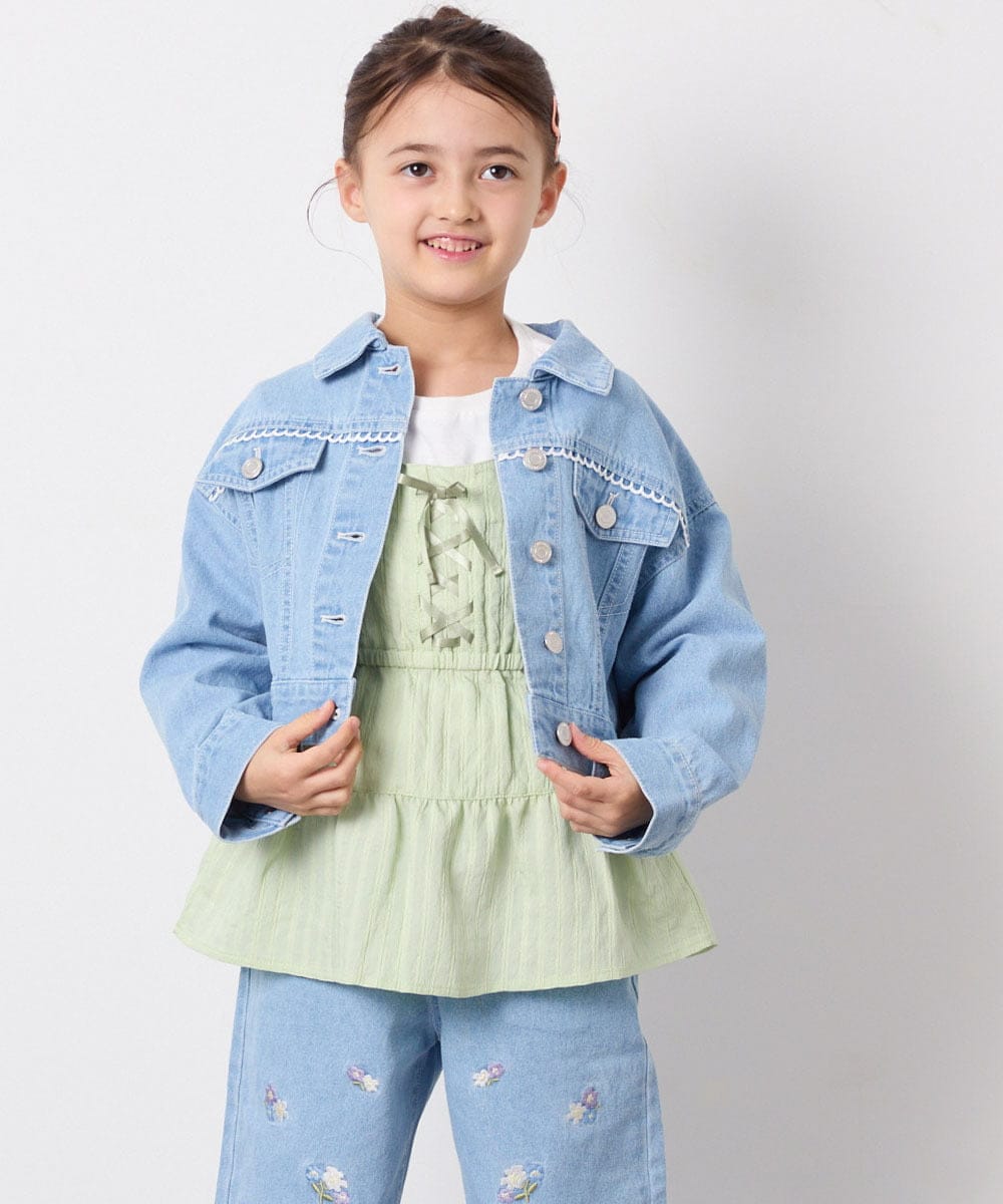 KJJED35064 a.v.v KIDS(アー・ヴェ・ヴェ) [120-160]レースGジャン ライトブルー