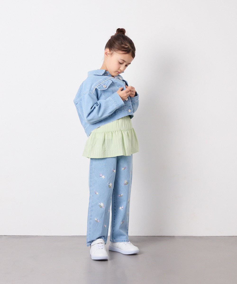 KJJED35064 a.v.v KIDS(アー・ヴェ・ヴェ) [120-160]レースGジャン ライトブルー