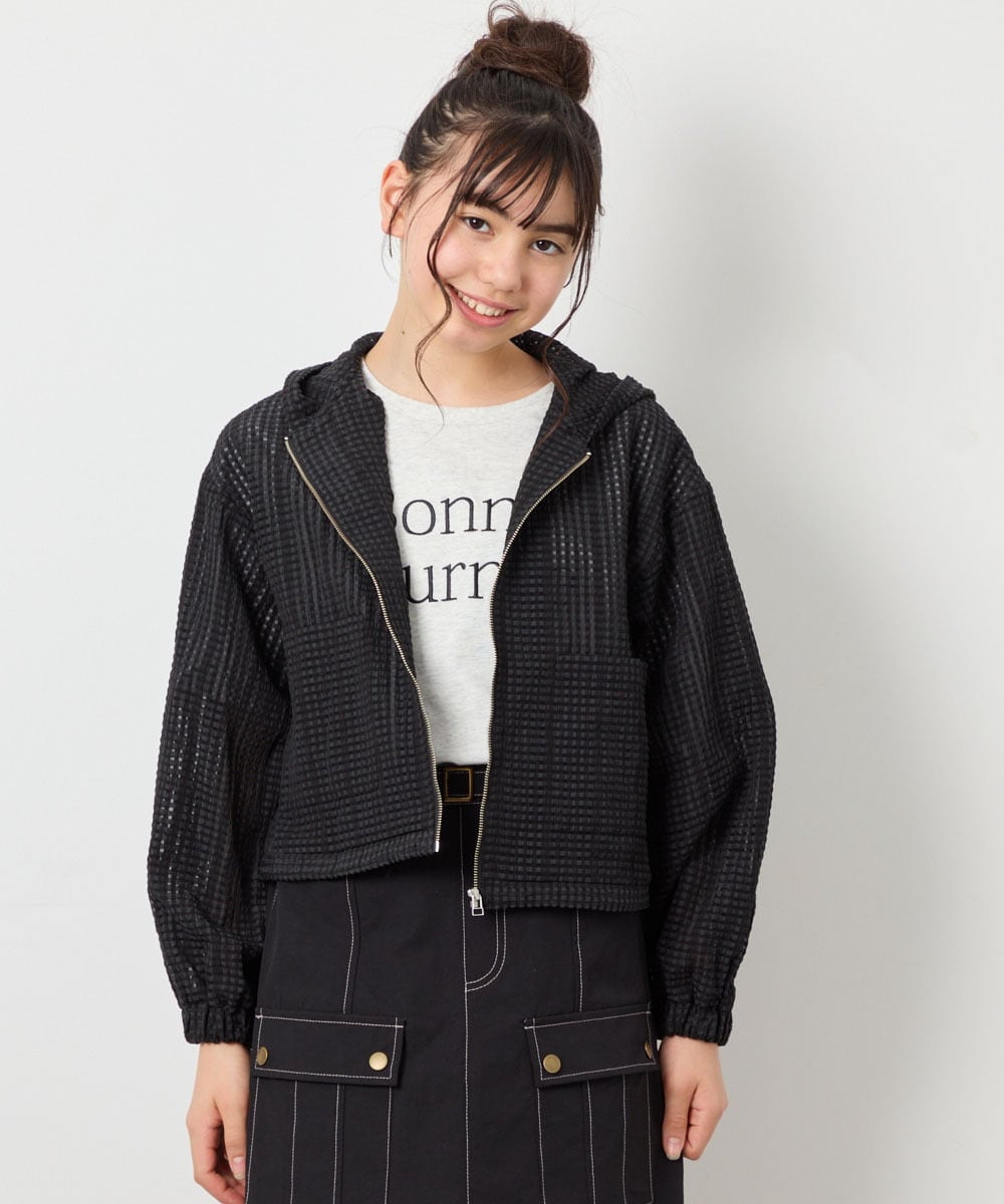 KJJFD40054 a.v.v KIDS(アー・ヴェ・ヴェ) [120-160]ドロストシアーチェックブルゾン ブラック