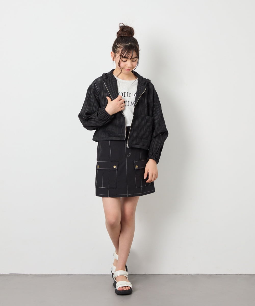 KJJFD40054 a.v.v KIDS(アー・ヴェ・ヴェ) [120-160]ドロストシアーチェックブルゾン ブラック