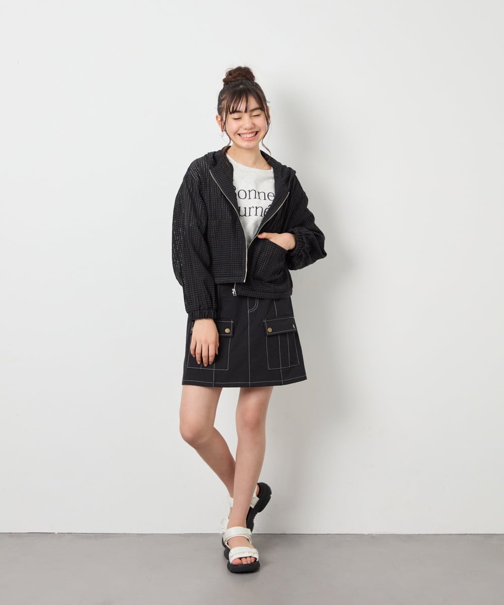 KJJFD40054 a.v.v KIDS(アー・ヴェ・ヴェ) [120-160]ドロストシアーチェックブルゾン ブラック