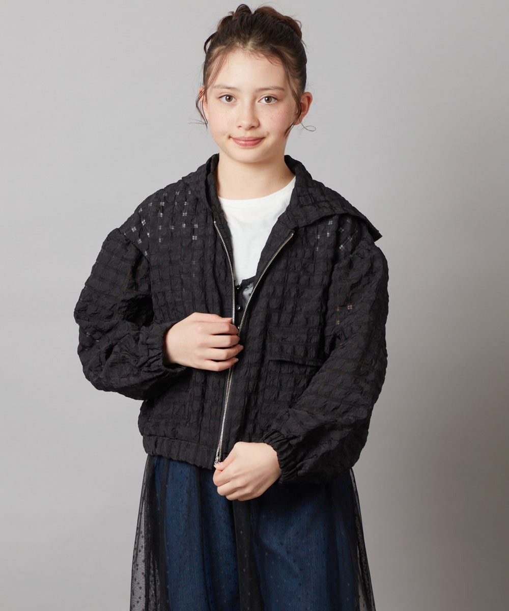 KJJFW32049 a.v.v KIDS [140-150]シアーチェックフーディーブルゾン