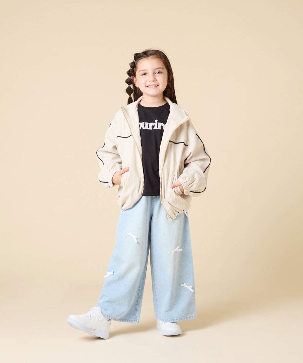 KJJJA40059 a.v.v KIDS(アー・ヴェ・ヴェ) [130-160]配色ラインギャザーブルゾン ベージュ