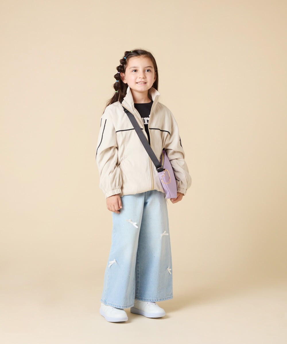 KJJJA40059 a.v.v KIDS(アー・ヴェ・ヴェ) [130-160]配色ラインギャザーブルゾン ベージュ