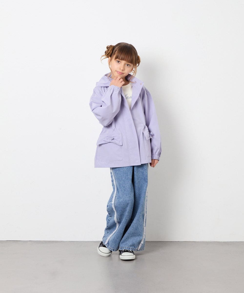 KJJJD01059 a.v.v KIDS(アー・ヴェ・ヴェ) [130-160]【洗える/フード取り外し可】リボンポケットマウンパ ラベンダー