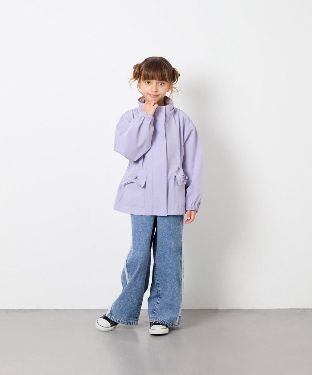 KJJJD01059 a.v.v KIDS(アー・ヴェ・ヴェ) [130-160]【洗える/フード取り外し可】リボンポケットマウンパ ラベンダー