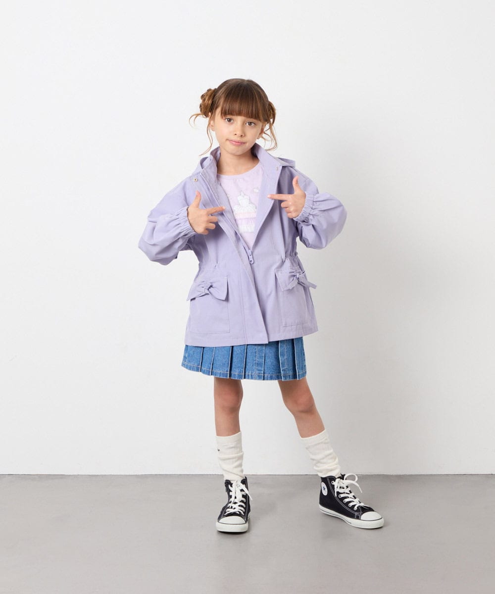 KJJJD01059 a.v.v KIDS(アー・ヴェ・ヴェ) [130-160]【洗える/フード取り外し可】リボンポケットマウンパ ラベンダー