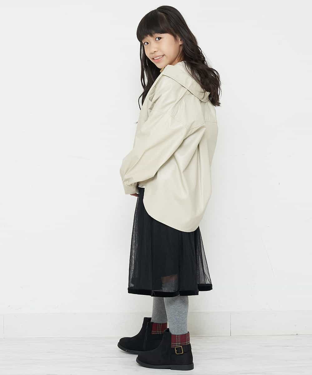 KJJJN22044 a.v.v KIDS(アー・ヴェ・ヴェ) [140-150]【洗える】フェイクレザーCPOジャケット ブラック