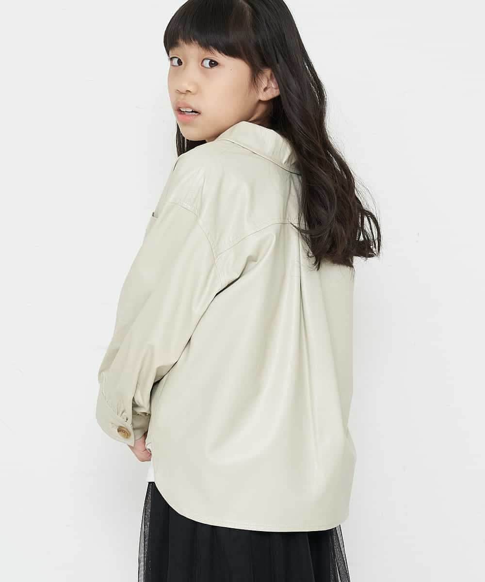 KJJJN22044 a.v.v KIDS(アー・ヴェ・ヴェ) [140-150]【洗える】フェイクレザーCPOジャケット ブラック