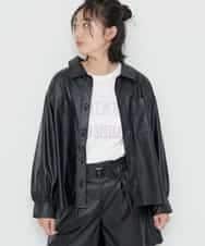 KJJJN22044 a.v.v KIDS(アー・ヴェ・ヴェ) [140-150]【洗える】フェイクレザーCPOジャケット ブラック