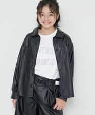 KJJJN22044 a.v.v KIDS(アー・ヴェ・ヴェ) [140-150]【洗える】フェイクレザーCPOジャケット ブラック