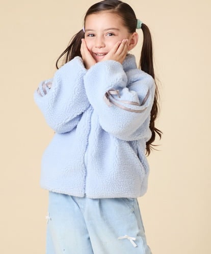 KJJKA01069 a.v.v KIDS [120-160]【おうちで洗える】モコモコラインスリーブボアブルゾン