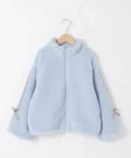 KJJKA01069 a.v.v KIDS(アー・ヴェ・ヴェ) 【お家で洗える/ラインリボンがカワイイ/今から冬まで長く着られる】[120-160]ラインスリーブボアブルゾン ライトブルー