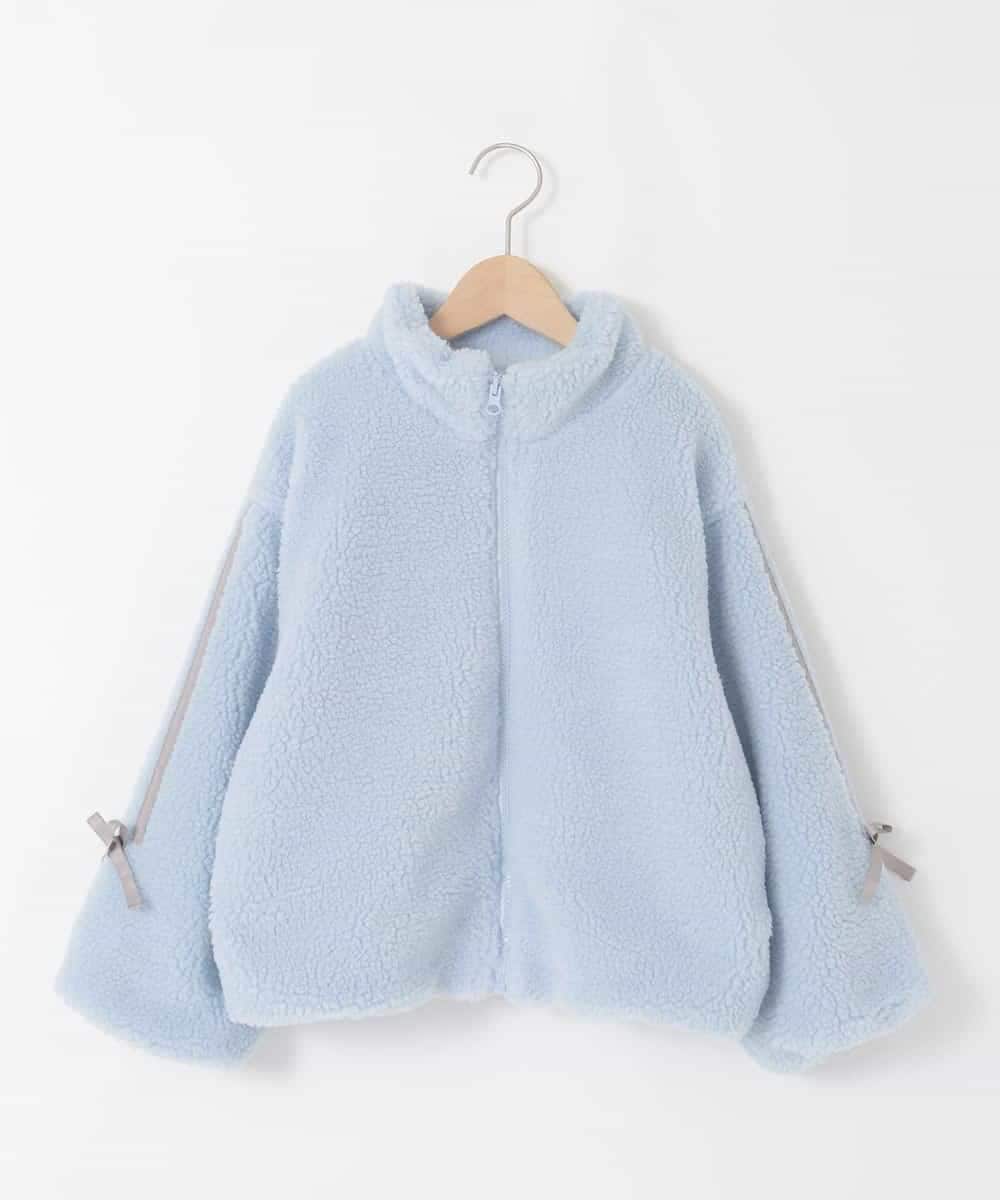 KJJKA01069 a.v.v KIDS(アー・ヴェ・ヴェ) 【お家で洗える/ラインリボンがカワイイ/今から冬まで長く着られる】[120-160]ラインスリーブボアブルゾン ライトブルー