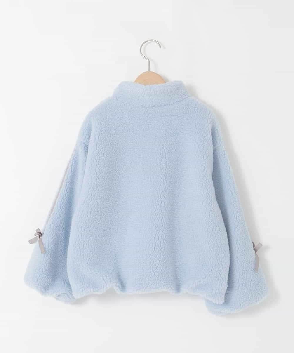 KJJKA01069 a.v.v KIDS(アー・ヴェ・ヴェ) 【お家で洗える/ラインリボンがカワイイ/今から冬まで長く着られる】[120-160]ラインスリーブボアブルゾン ライトブルー