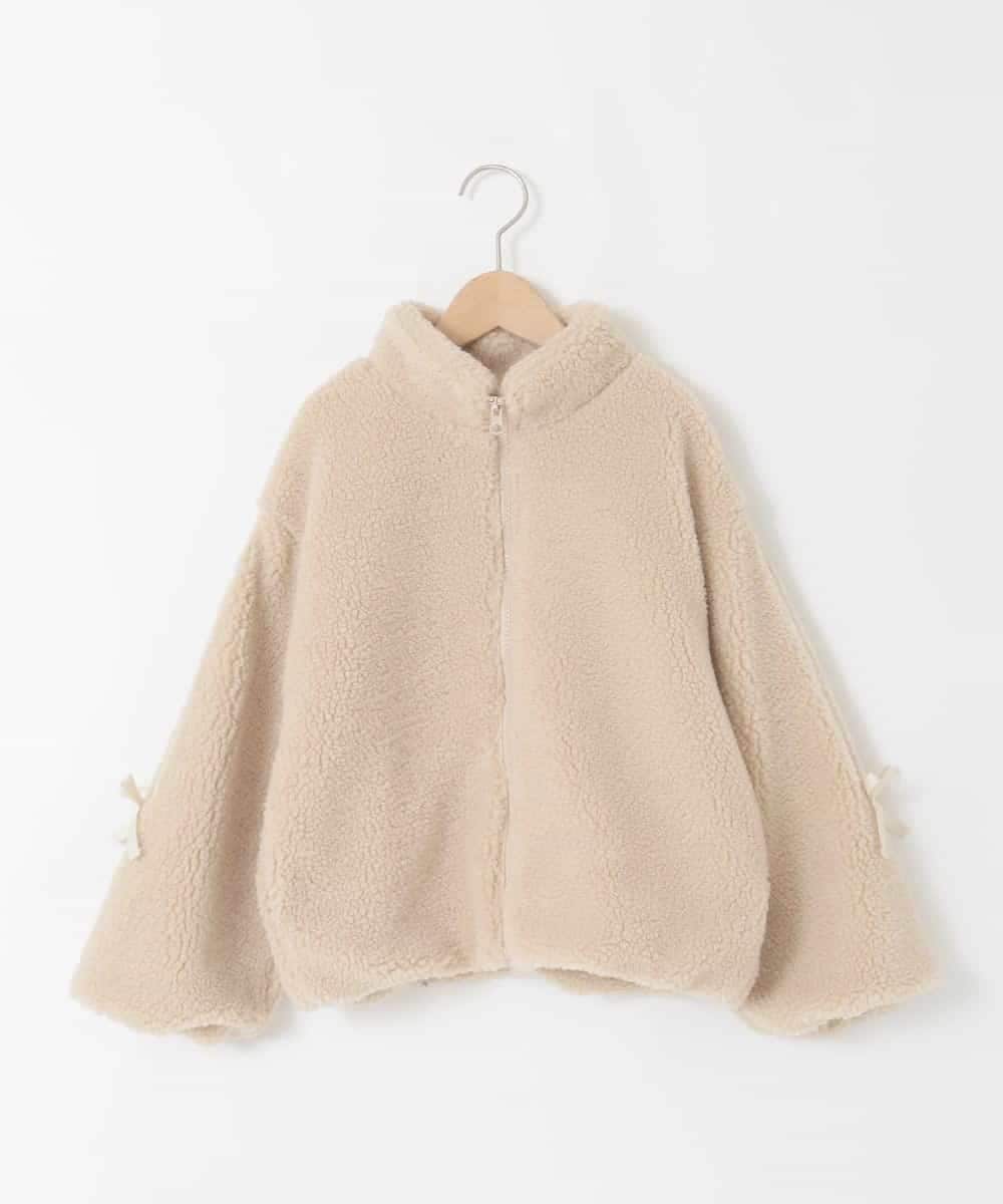 KJJKA01069 a.v.v KIDS(アー・ヴェ・ヴェ) 【お家で洗える/ラインリボンがカワイイ/今から冬まで長く着られる】[120-160]ラインスリーブボアブルゾン ベージュ