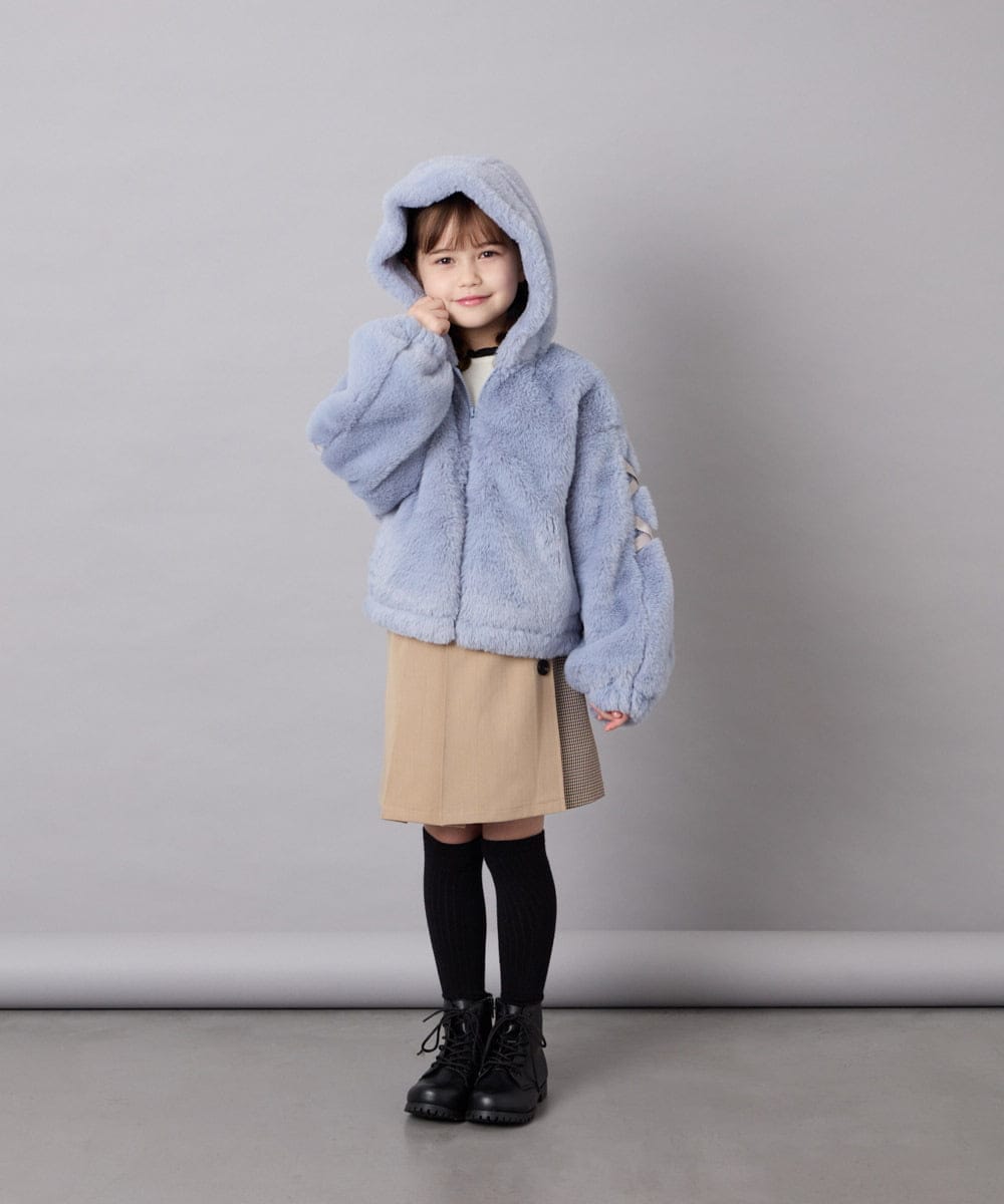 KJJKD15059 a.v.v KIDS(アー・ヴェ・ヴェ) [130-160]【洗える】フェイクファーパーカー ライトブルー