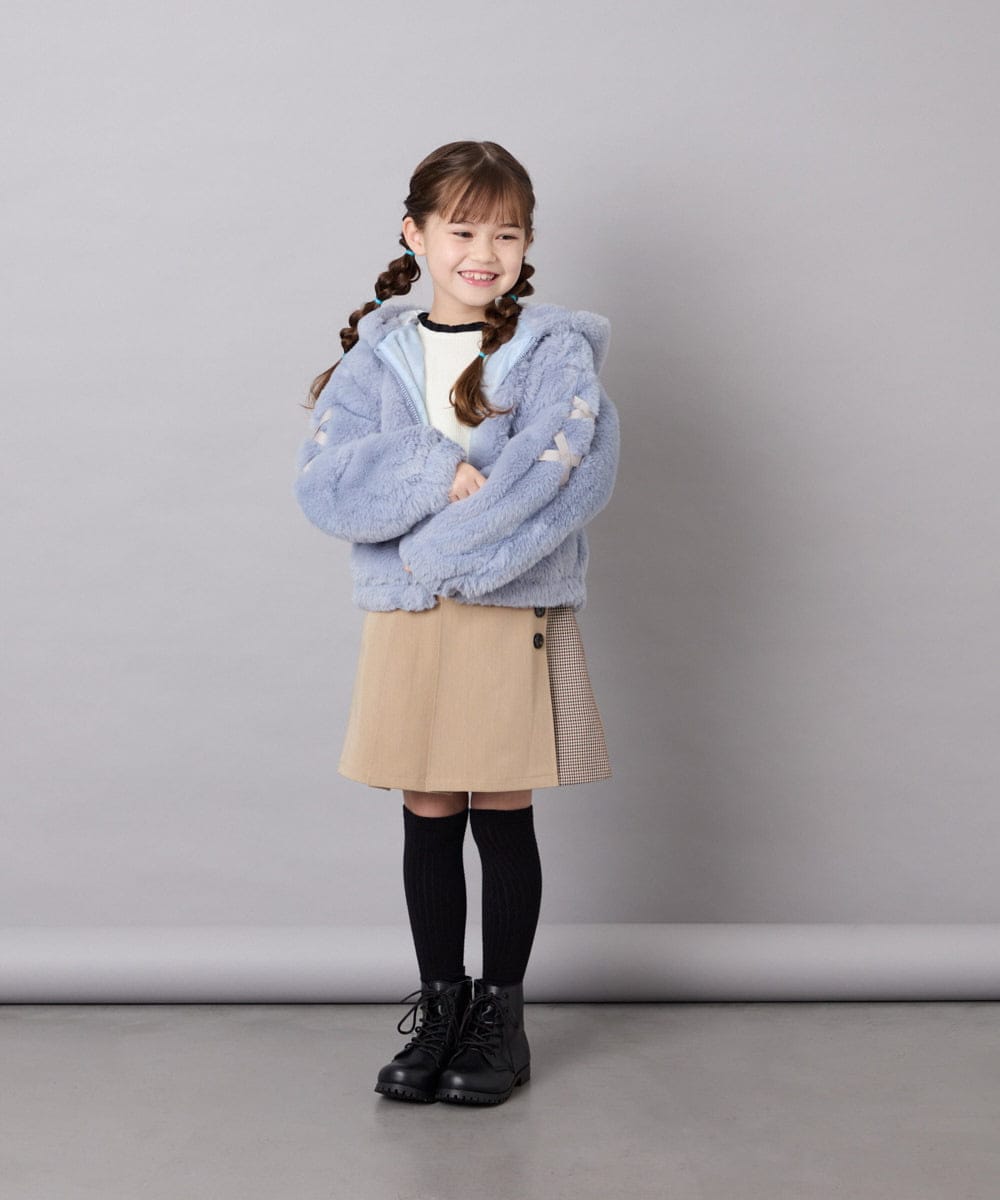 KJJKD15059 a.v.v KIDS(アー・ヴェ・ヴェ) [130-160]【洗える】フェイクファーパーカー ライトブルー