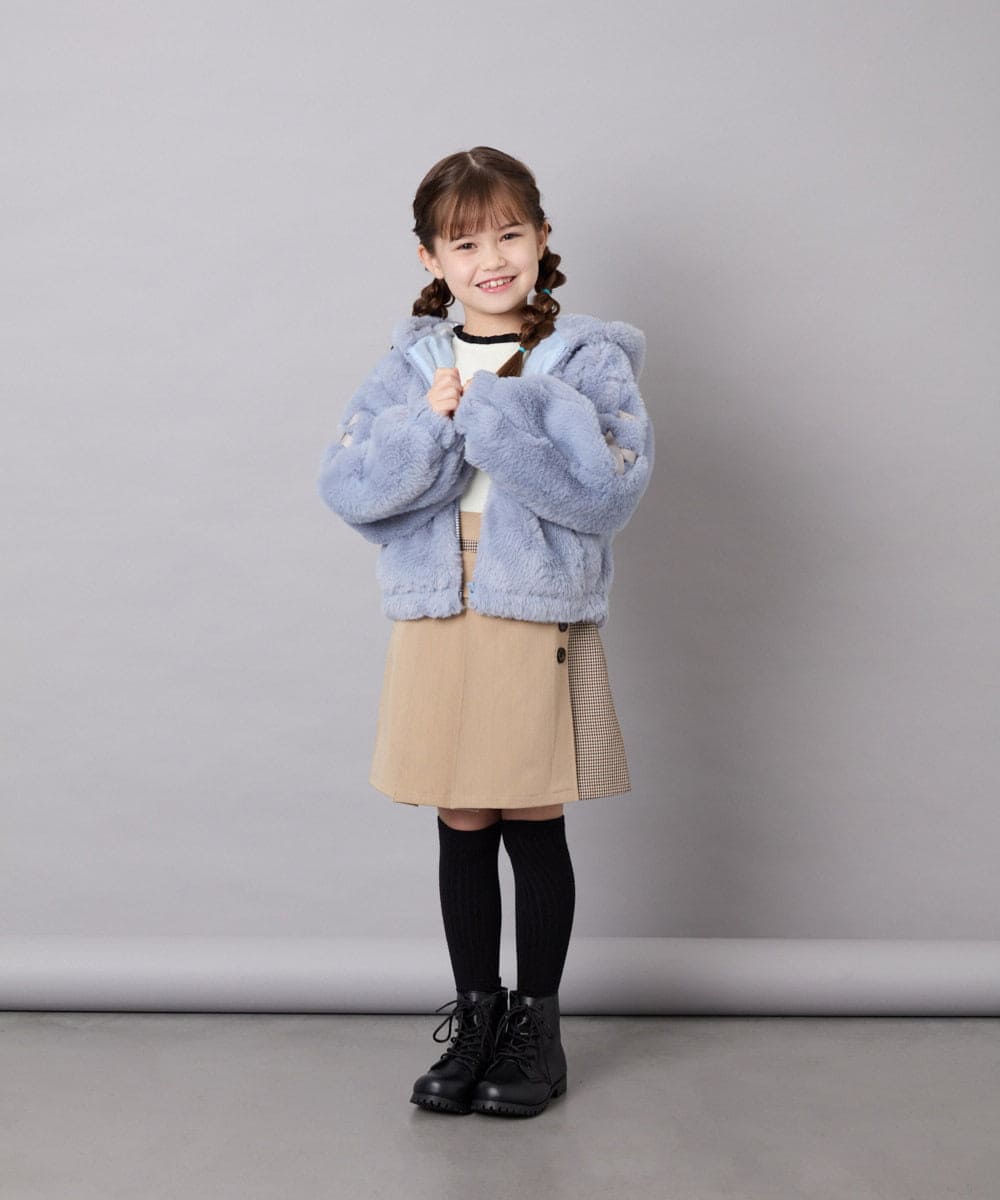 KJJKD15059 a.v.v KIDS(アー・ヴェ・ヴェ) [130-160]【洗える】フェイクファーパーカー ライトブルー
