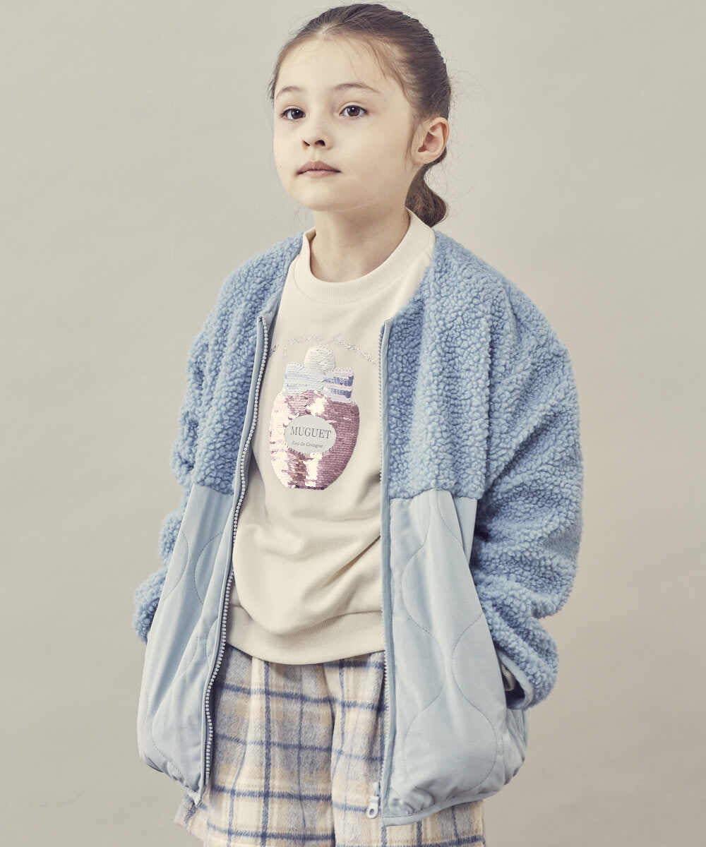 KJJKP40049 a.v.v KIDS(アー・ヴェ・ヴェ) [100-130]ボア切り替えキルティングジャケット ライトブルー