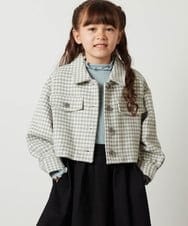 KJJKS44044 a.v.v KIDS(アー・ヴェ・ヴェ) [120-130]【セットアップ対応】シャギーチェックショートジャケット ライトグレー