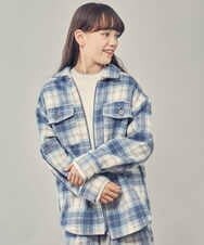 KJJLP60054 a.v.v KIDS(アー・ヴェ・ヴェ) [100-130]シャギーチェックジャケット ライトブルー