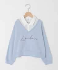 KJKAD01034 a.v.v KIDS(アー・ヴェ・ヴェ) [120-160]【クロップド丈】衿付きロゴトレーナー ライトブルー